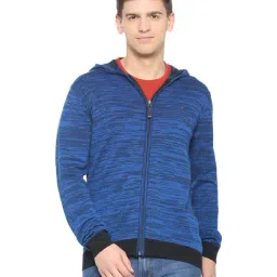 Louis Philippe Blue Cotton Regular Fit Self Pattern Hooded Sweatshirt-image-1