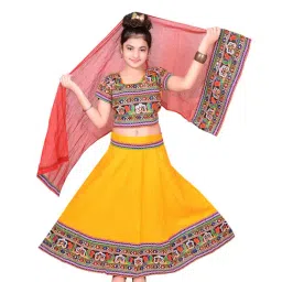 Ahhaaaa Kids Yellow & Red Embroidered Choli, Lehenga with Dupatta-picture-21