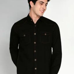 Kuons Avenue Black Slim Fit Denim Shirt-image-25