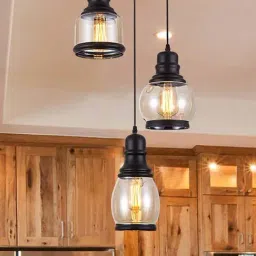 Homesake Amber Black & Transparent Glass 3-In-1 Oval Pendant Lamp (Bulb not included)-image-25