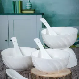 Goodhomes White Bone China Soup Bowls with Spoons - Set of 4 (280ml)-27