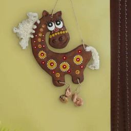 ExclusiveLane 'White-Haired Horse' Handmade & Hand-Painted Garden DecorativeTerracotta Wall Hanging-image-23