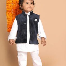 VASTRAMAY SISHU White & Blue Cotton Printed Kurta Set-image-92