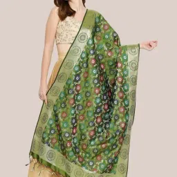 Dupatta Bazaar Mehendi Green Woven Pattern Dupatta-picture-15