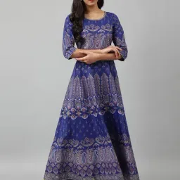 W Indigo Paisley Print A-Line Dress-image-13