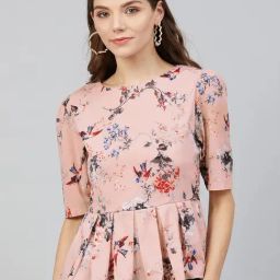 Rare Pink Floral Print Peplum Top-image-61
