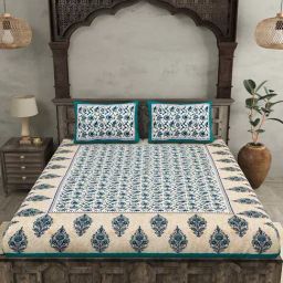 JaipurFabric Sea Green 100% Pure Cotton 150 TC Double Bedsheet with 2 Pillow Covers-picture-24