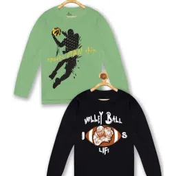 Kiddopanti Kids Green & Jet Black Cotton Printed Full Sleeves T-Shirt (Pack of 2)-image-72
