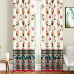 SEJ by Nisha Gupta Beige & Blue Polyester 7 Ft. Door Curtain - Set of 2-1