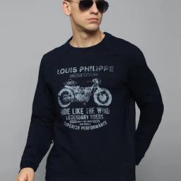 Louis Philippe Navy Blue Cotton Regular Fit Printed Sweatshirt-image-13