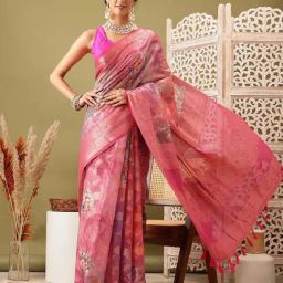 Silk Land Pink Cotton Printed Saree With Unstitched Blouse-image-93