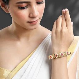 Peora Gold Traditional Synthetic Stone & Beads Openable Kada Bangle-image-83