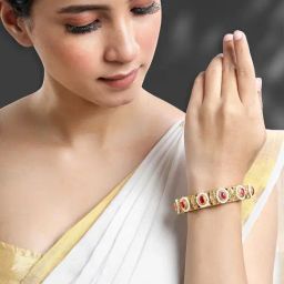 Peora Gold Traditional Synthetic Stone & Beads Openable Kada Bangle-image-43