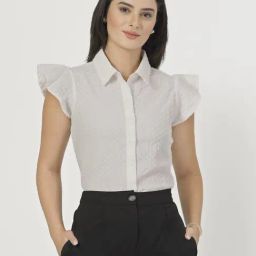 Style Quotient Women White Texture Polyester Cap Sleeve Formal Shirt-15