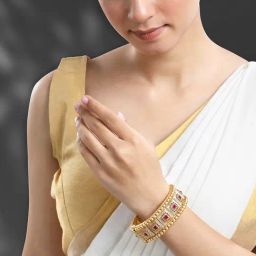 Peora Gold Traditional Synthetic Stone Thick Openable Kada Bangle-image-86