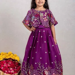 Lagorii Girls Floral Sequin Embellished Ready To Wear Lehenga & Blouse-4