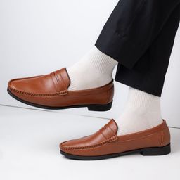 Styli Men Faux Leather Tan Penny Loafers-image-42