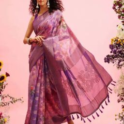 Silk Land Purple Cotton Printed Saree With Unstitched Blouse-picture-48