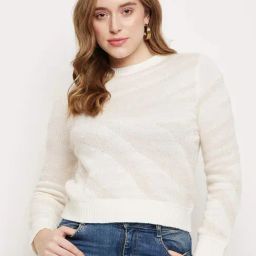 MADAME Off-White Self Pattern Sweater-image-42