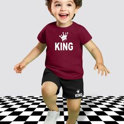 MITANSH Unisex Kids Printed Maroon T-shirt with Black Shorts-image-51