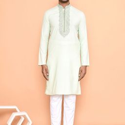 Arihant Rai Sinha Men Floral Embroidered Regular Mirror Work Kurta with Trousers-image-51