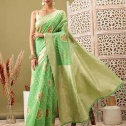 Silk Land Green Cotton Woven Saree With Unstitched Blouse-picture-24