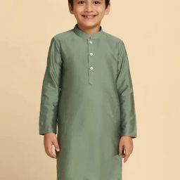 KISAH Kids Green Cotton Regular Fit Full Sleeves Kurta-image-78