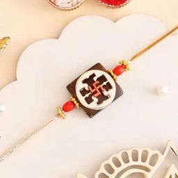 Aapno Rajasthan Swastik Design Wood & Metallic Rakhi-image-96
