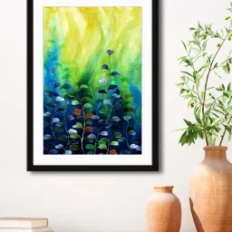 999Store Multicolor MDF Abstract Leaves Printed Paper Wall Painting - Set of 1 image 1