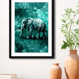999Store Aqua MDF Abstract Elephant Printed Paper Wall Painting - Set of 1 image 1