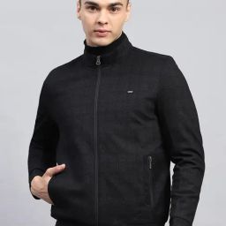 Monte Carlo Black Regular Fit Checks Jacket-image-87