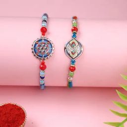 Aapno Rajasthan Set of 2 Blue & Red Enameled Rakhi-13