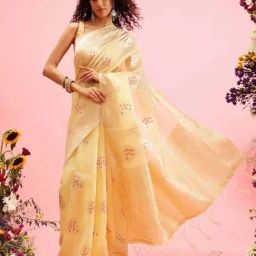 Silk Land Yellow Linen Woven Saree With Unstitched Blouse-image-127