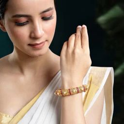 Peora Gold Traditional Synthetic Stone & Pearl Openable Kada Bangle-image-32