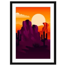 999Store Purple & Orange MDF Abstract Mountain Printed Paper Wall Painting - Set of 1 image 2