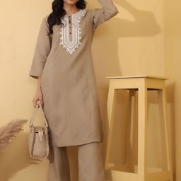 Odd By Poshaak Women Ethnic Motifs Embroidered Regular Thread Work Kurti with Palazzos-26