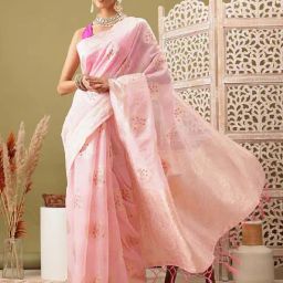 Silk Land Pink Linen Woven Saree With Unstitched Blouse-image-67