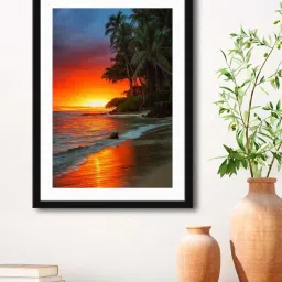 999Store Multicolor MDF Beach View Printed Paper Wall Painting - Set of 1 image 1