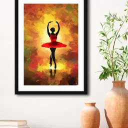 999Store Yellow & Red MDF Dancing Lady Printed Paper Wall Painting - Set of 1 image 1