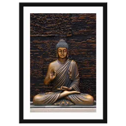 999Store Dark Brown MDF Bleesing Buddha Printed Paper Wall Painting - Set of 1 image 2