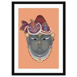 999Store Light Orange & Grey MDF Krishna Face Printed Paper Wall Painting - Set of 1 image 2