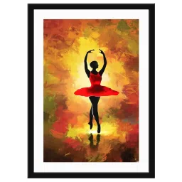 999Store Yellow & Red MDF Dancing Lady Printed Paper Wall Painting - Set of 1 image 2
