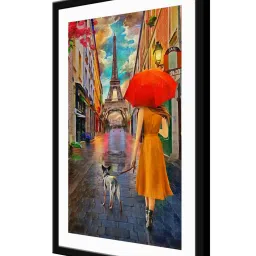 999Store Multicolor MDF Elifit Tower with Lady Printed Paper Wall Painting - Set of 1 image 3