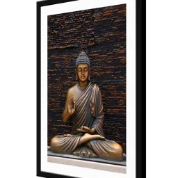 999Store Dark Brown MDF Bleesing Buddha Printed Paper Wall Painting - Set of 1 image 3