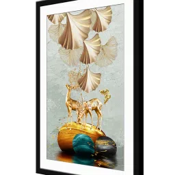 999Store Off-White MDF Deers Printed Paper Wall Painting - Set of 1 image 3