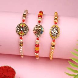 Aapno Rajasthan Set of 3 Stone & Bead Work Rakhi-image-51