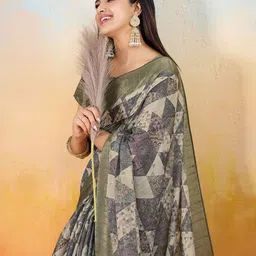 TASRIKA Geometric Printed Saree Wirh Blouse Piece-image-91