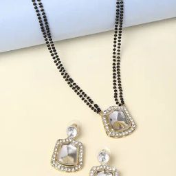 OOMPH Gold Kundan Square Shaped Indo Western Look Mangalsutra Set-image-64