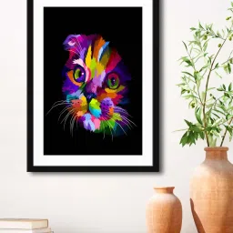 999Store Multicolor MDF Abstract Cat Face Printed Paper Wall Painting - Set of 1 image 1