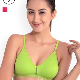 Floret Magenta & Lime Green Solid Non-Wired Non Padded T-shirt Bras-image-23